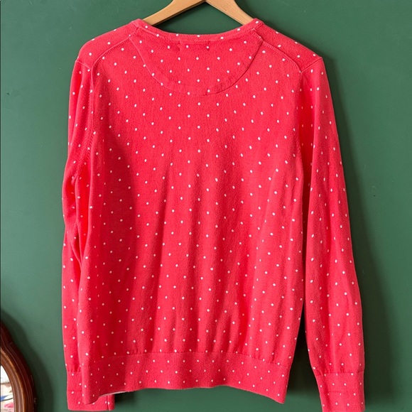 Lands' End Coral & White Polka Dot Womens XL/18 Knit Cardigan Classic Preppy - Picture 9 of 9